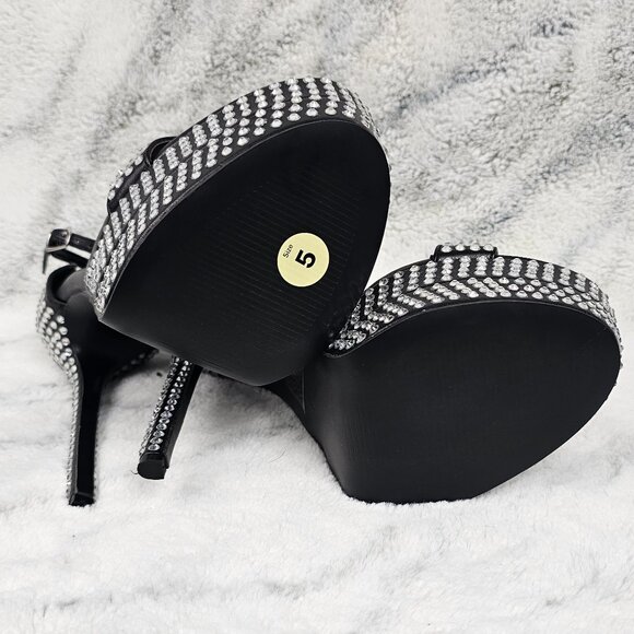 Dolls Kill Public Desire UK3/US5 Black Rhinestone Platform Heels Ankle Strap - Picture 8 of 12